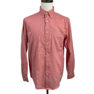 Roundtree & Yorke Mens Button Down Shirt M Red Micro-Check TravelSmart Preppy